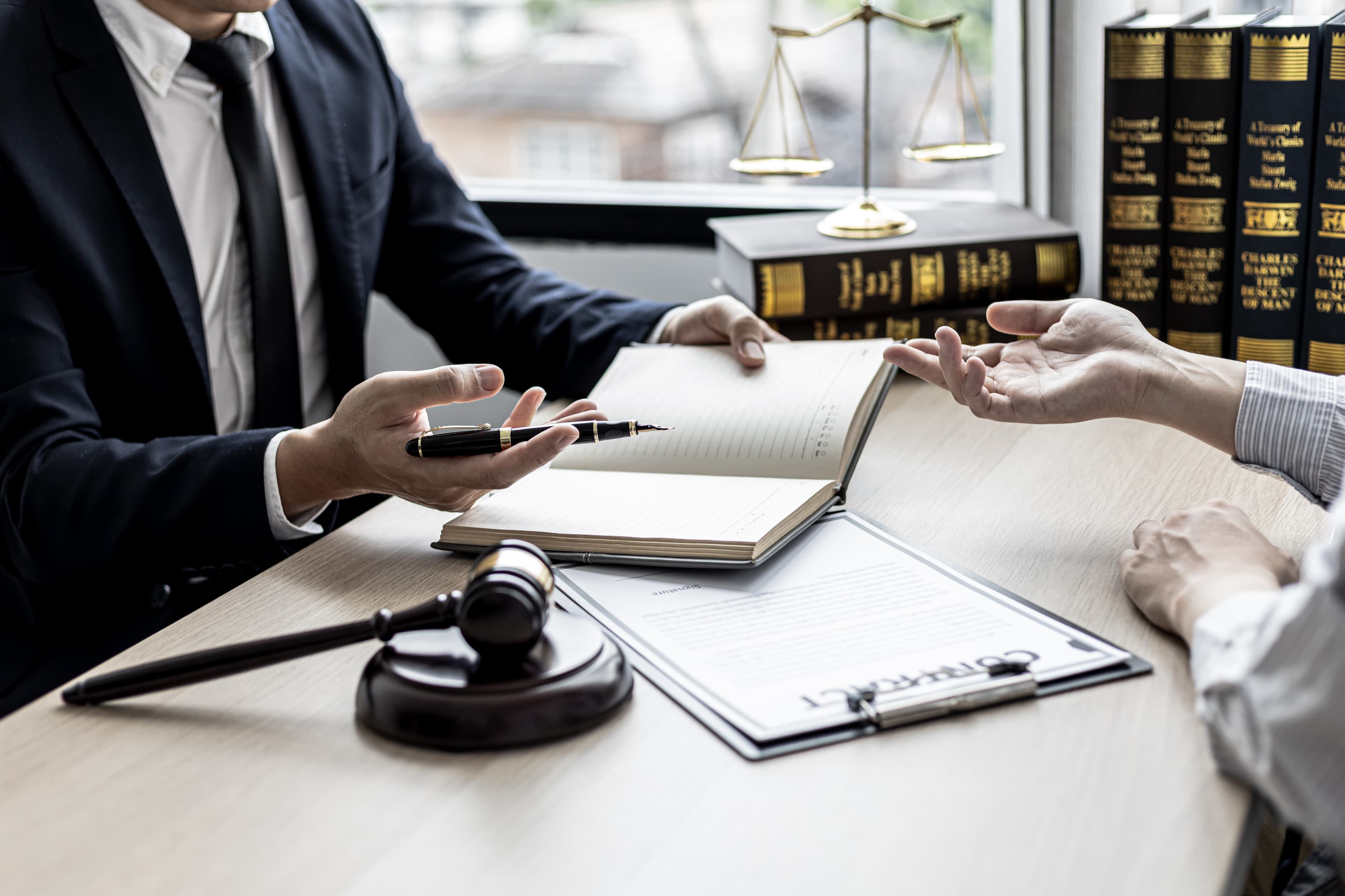 lawyer discussing matters with client